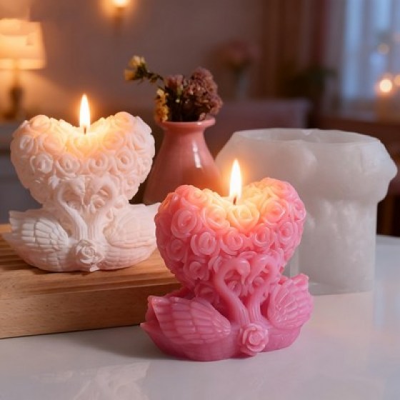 Silikonski kalup za svijeće - srce & labudovi